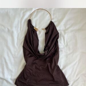 Others Follow Deep Brown Drape Blouse
